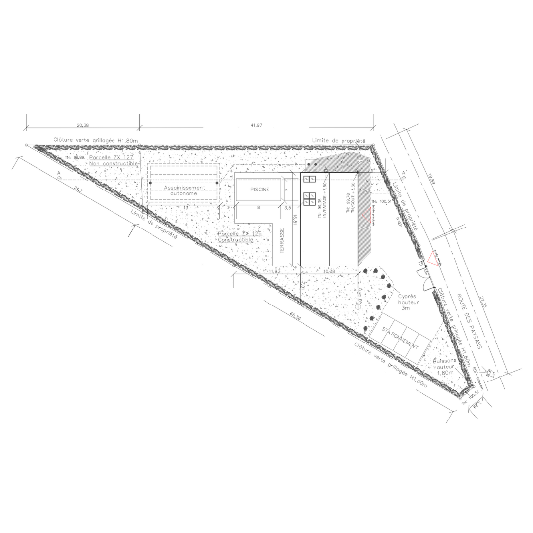 Plan de masse coté dans les 3 dimensions (PCMI 2 / DPC 2)